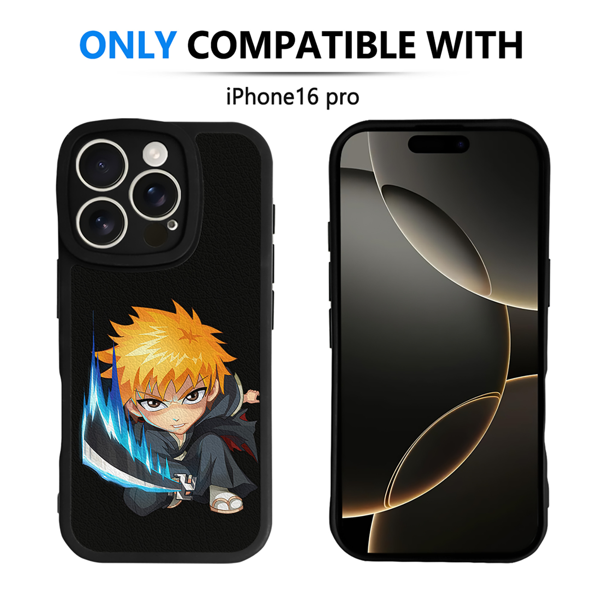 （画像用） ブリーチ 黒崎一護（くろさき いちご）BLEACH Kurosaki Ichigo 【iPhone 16シリーズ対応】シリコンスマホケース（レザー調） 材質：シリコン